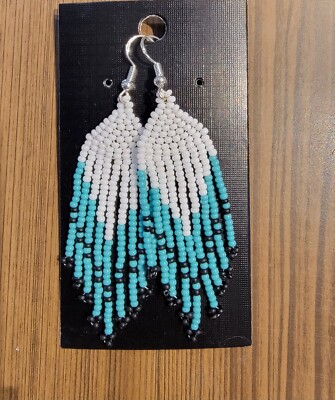 Authentic Native American Indian Made Beaded Earrings Sterling