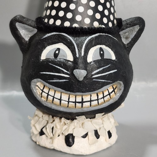 Sombrero de fiesta a lunares decoración de Halloween papel maché gato búho sonrisa de Cheshire negro 12" - Imagen 2 de 18