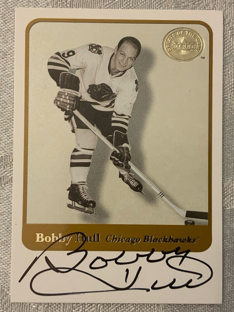 2001 FLEER GREATS OF THE GAME HOCKEY BOBBY HULL AUTO SP DING CORNER READ