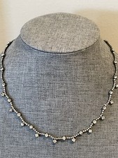 Floral Rhinestone Choker Necklace Clear Stones Silver Tone