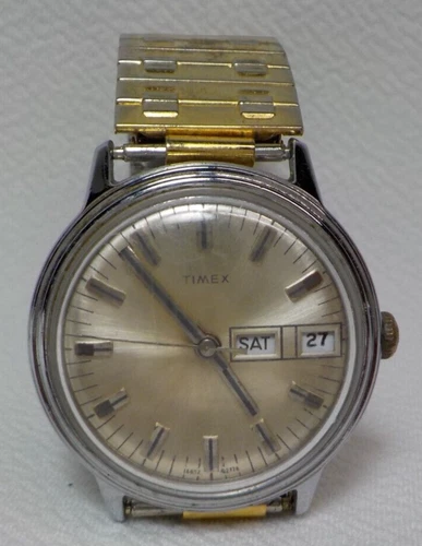 VINTAGE MENS TIMEX WRIST WATCH DAY DATE 16852 02776 WATCHMAKER  #6