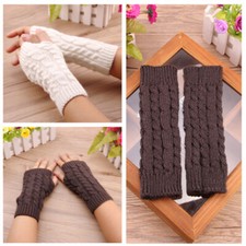 Women Wrist Arm Knitted Mitten Long Winter Hand Warmer Fingerless Ladies Gloves