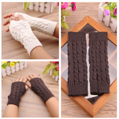 Women Wrist Arm Knitted Mitten Long Winter Hand Warmer Fingerless Ladies Gloves