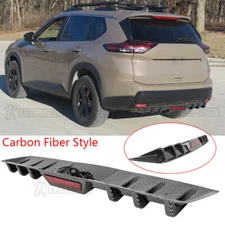 Carbon Fiber Style Rear Diffuser Bumper Spoiler Lip w/LED Light For Nissan Rogue
