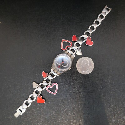 Swatch 2009 Women’s 25m Steel Plastic Silver Heart Dial Watch Dandle Hearts Heart Swatch Watch - Etsy main image 3