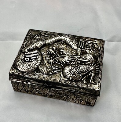 occupied japan cigarette box Vintage Occuiped Japan Cedar Lined Cigarette Box Twisting Dragon Silver Plate occupied japan cigarette box Vintage Occuiped Japan Cedar Lined Cigarette Box Twisting Dragon Silver Plate