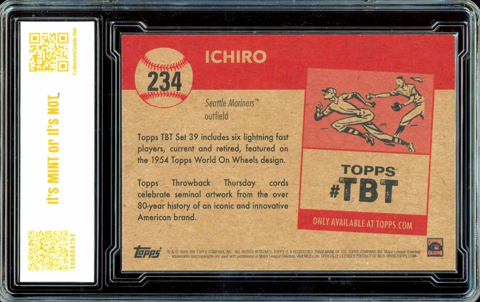 2020 Topps TBT Throwback Thursday /1665 1954 Wheels ICHIRO ~ CG 10 FLAWLESS - Image 2 of 2