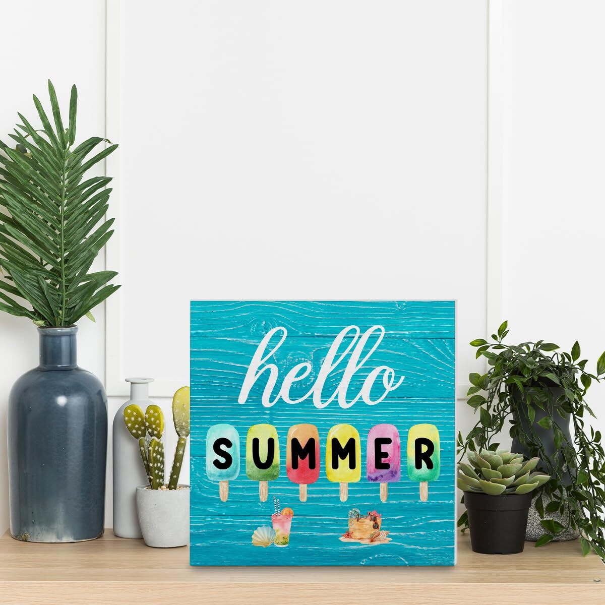 как выглядит Hello Summer Decorations Colorful Popsicle Wooden Sign Indoor Tabletop Gift фото