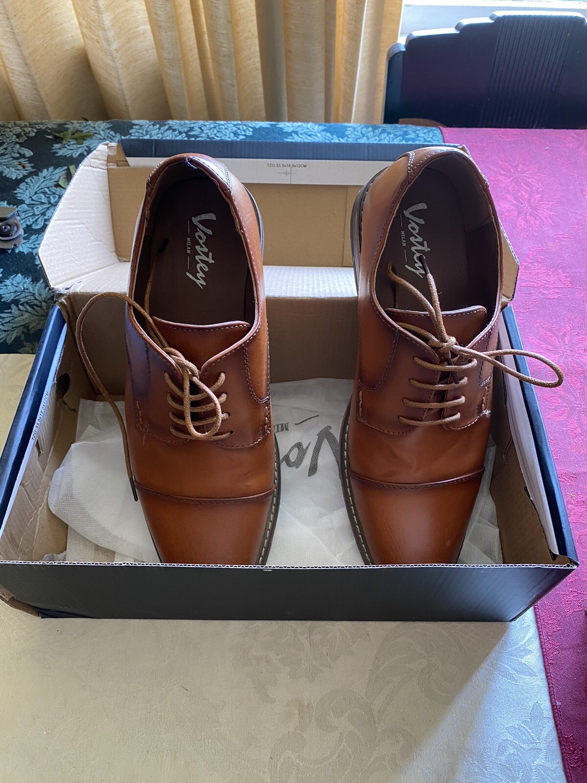 Men's Vostey Polished Brown Size 10 Oxford Cap Toe Dress Shoes Worn Once w/ Box