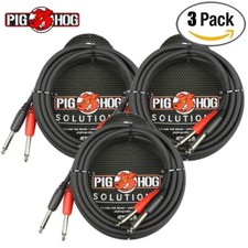 3-PACK Pig Hog PD-21410 10FT Dual 1/4" Mono Male to Same Cable