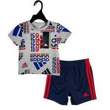 Adidas Baby/Infant Boy's Shorts  T-shirt Set Size 12 Months Navy Gray Multi