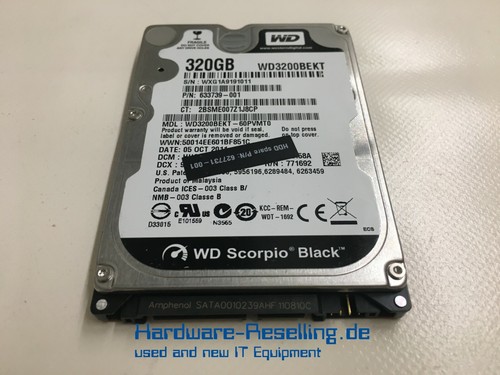 WD HP 320GB 2.5" 7200RPM 3G SATA Scorpio Black WD3200BEKT-60PVMT0 633739-001