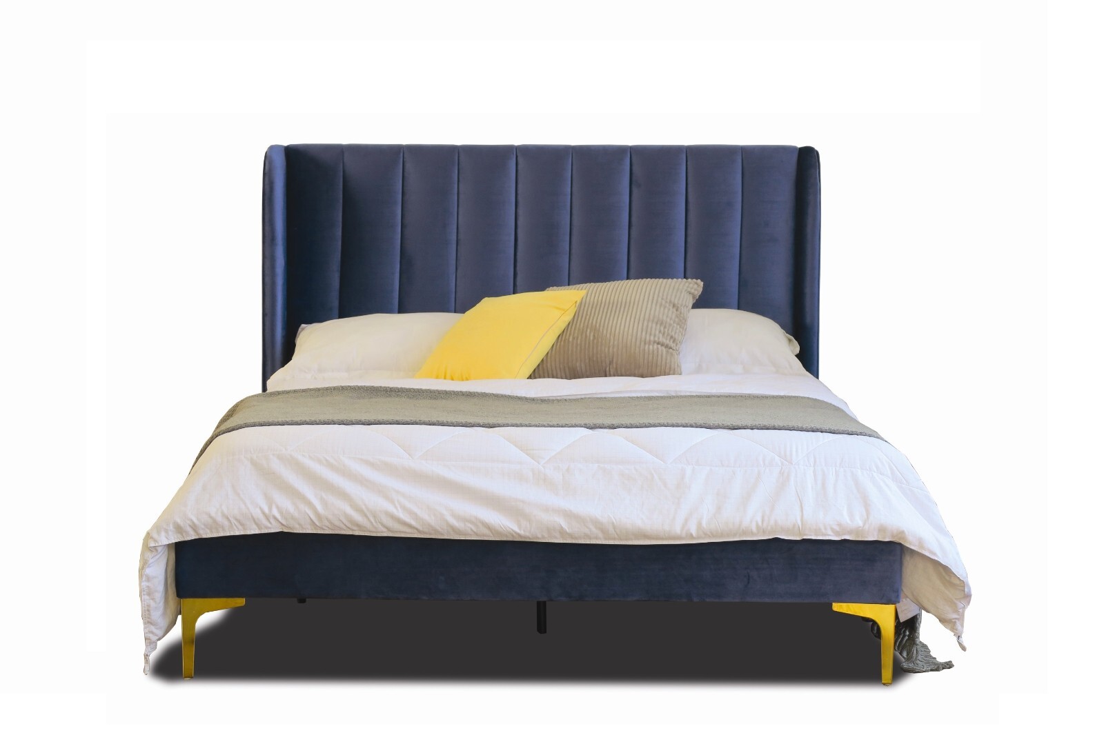 PREMIUM HERMAN KING SINGLE DOUBLE QUEEN KING SIZE BLUE VELVET WING BED