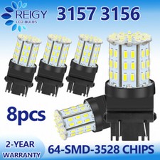 8X 3157 3156 64SMD LED Reverse Tail Brake Turn Signal DRL Light Bulb 6000K White