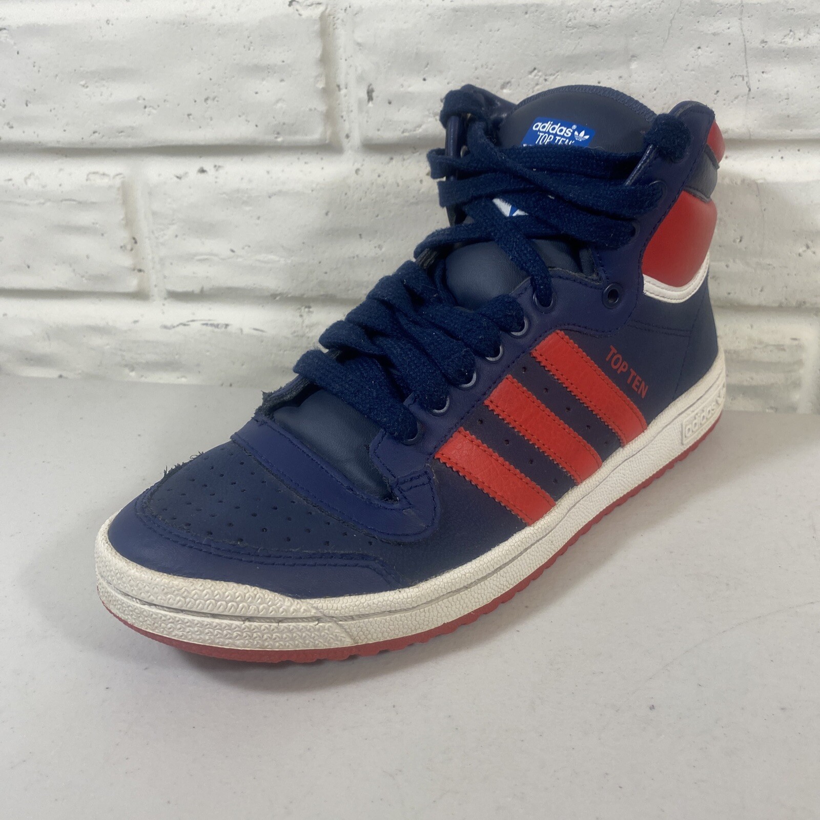 Adidas Ten Leather High Top Navy Blue Red Basketball Sneakers Mens's Sz 8.5 | eBay