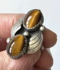 VTG 1970s Native American RING Navajo Sterling Silver Oval Tiger's Eye Size 6.75