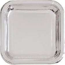 Unique Industries, Square Paper Plates, 8 Pieces - Foil Silver