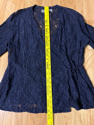 CHICO'S LACE WRAP TIE WOMEN'S NAVY TOP LONG SLEEVES SIZE 2 | eBay
