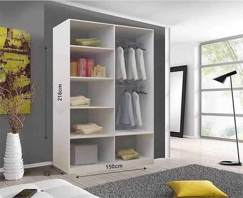 Bedroom Sliding Wardrobe with LED Mirror & Drawers Modern White Sliding Wardrobe - Picture 4 of 22
