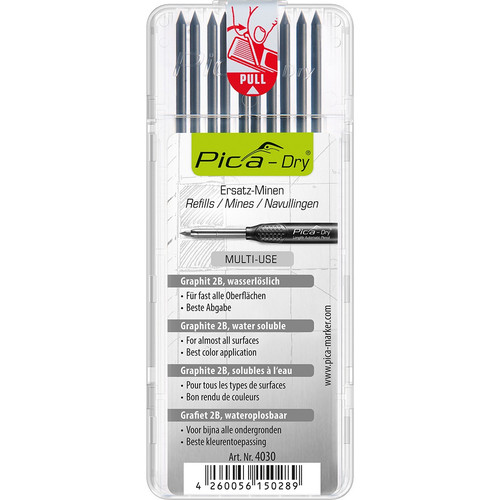 Pica 4030 Dry Refill Graphite 2B Leads, 10PK