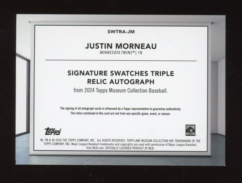 2024 Topps Museum Collection Triple Bat Patch Autograph Justin Morneau #50/50 - Picture 2 of 2