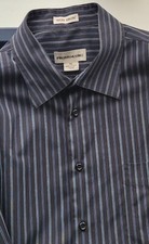 Pronto Uomo Dress Shirt Navy Stripe 100 Cotton Long Sleeve Button Up Size XL