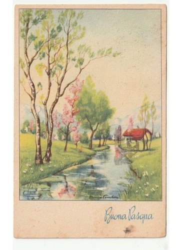 1958 Bruno Grave Card Easter Landscape 