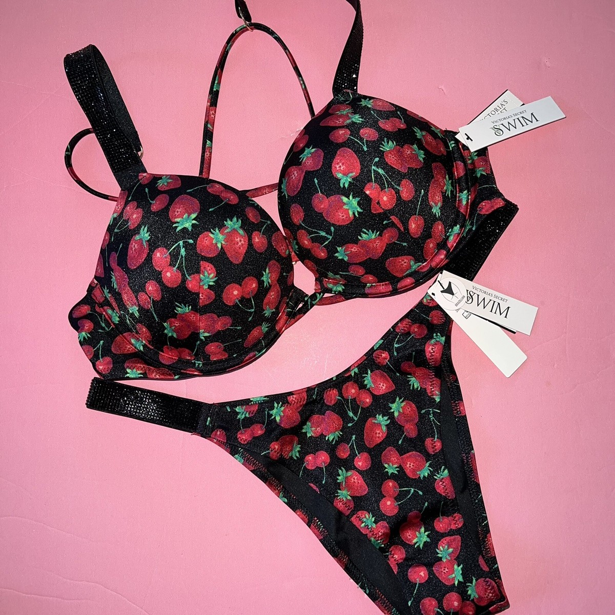 Victoria's Secret 38DD BOMBSHELL BIKINI L shine strap BLACK