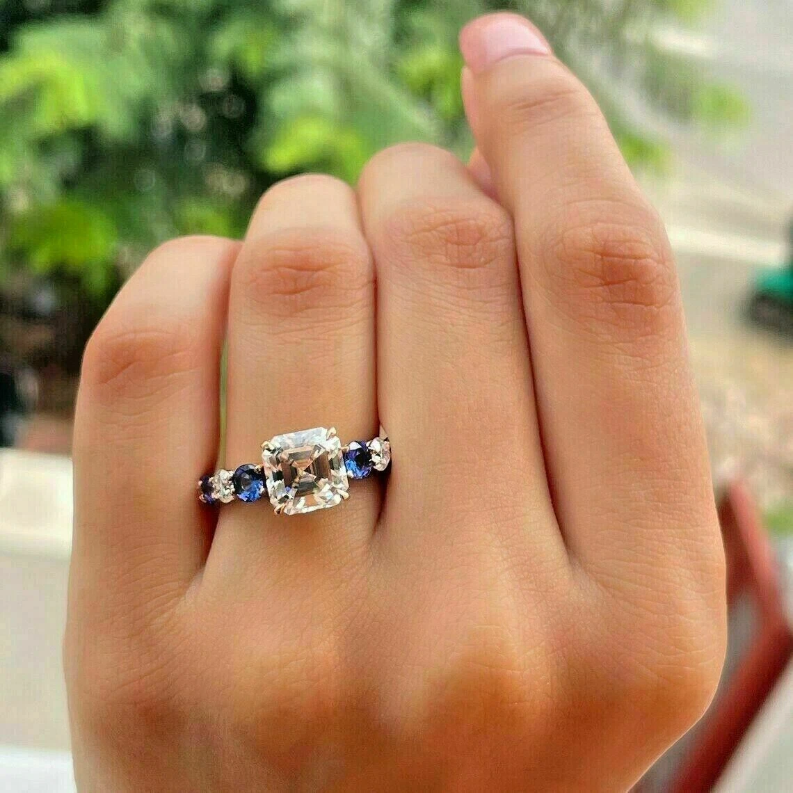Asscher cut simulated diamond ring sale