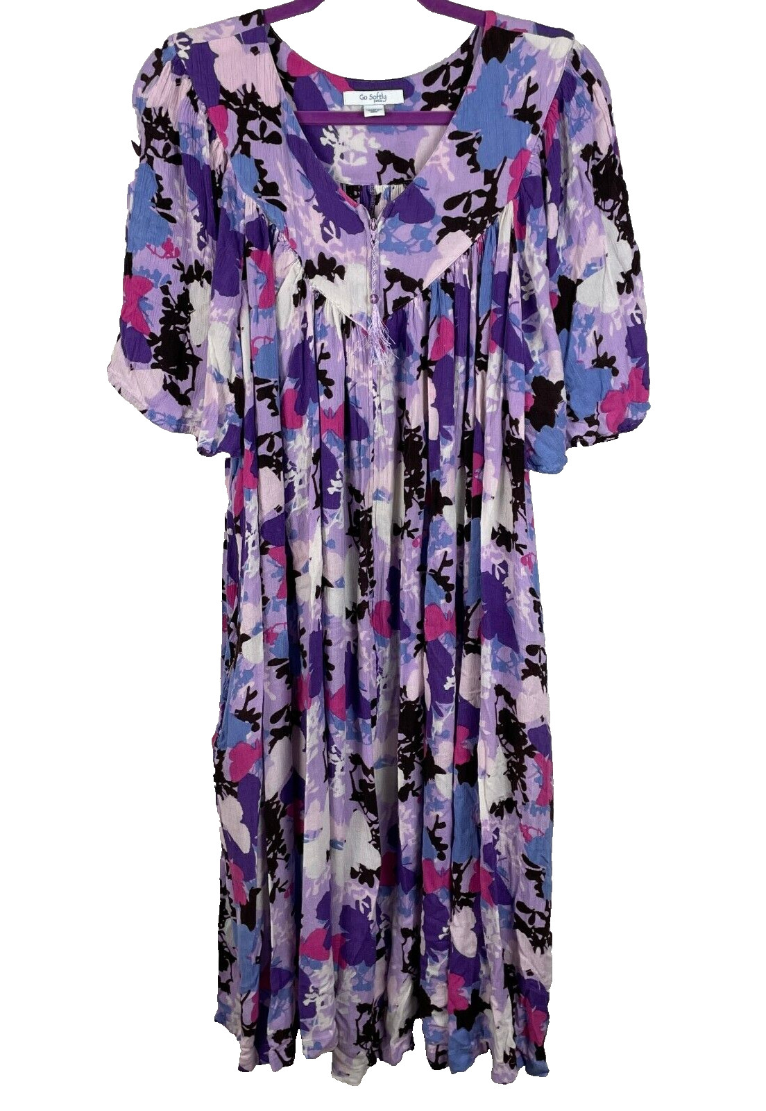 Go Softly Patio Dress XL Purple Butterfly Pattern Mumu Art to Wear Pockets Boho