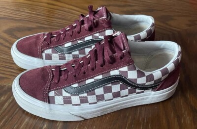 Vans Burgundy Checkered Old Skool Trainers Sneakers Size UK EUR 39  UK