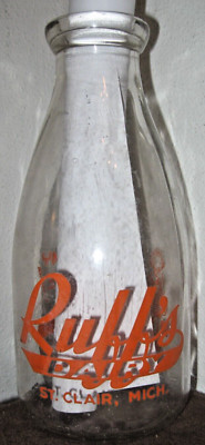 Vintage RUFF'S-Ruffs DAIRY-ST. CLAIR Michigan-MI-ACL MILK BOTTLE-Great Graphics