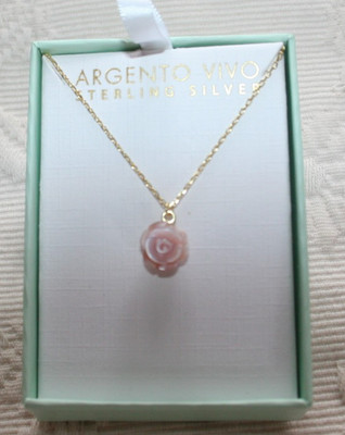 NWB ARGENTO VIVO Sterling silver rope chain necklace with rose pendant 16'' long
