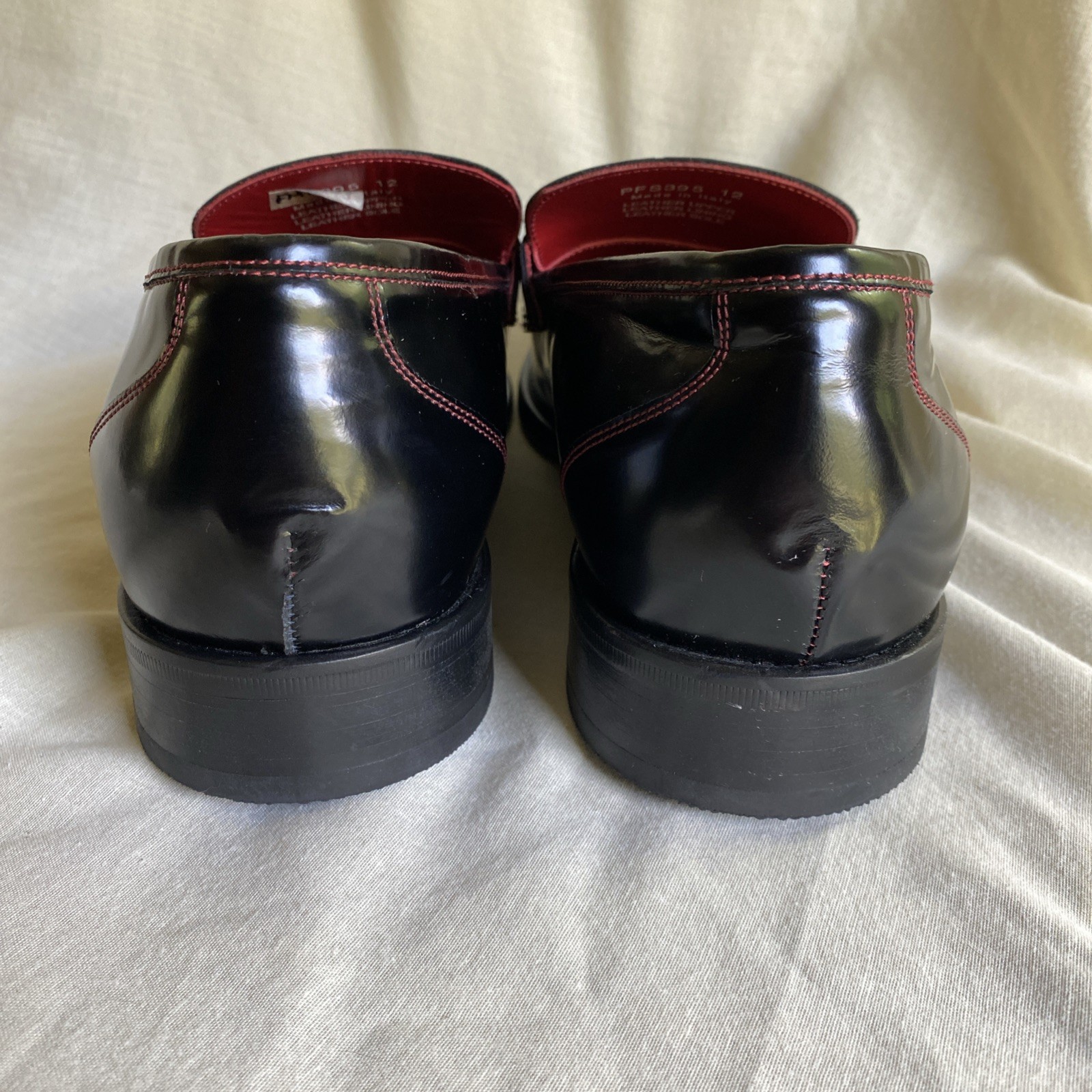 Paul Fredrick Men’s Cooper Black Penny Loafer Red Stitching Sz 12- Made in Italy