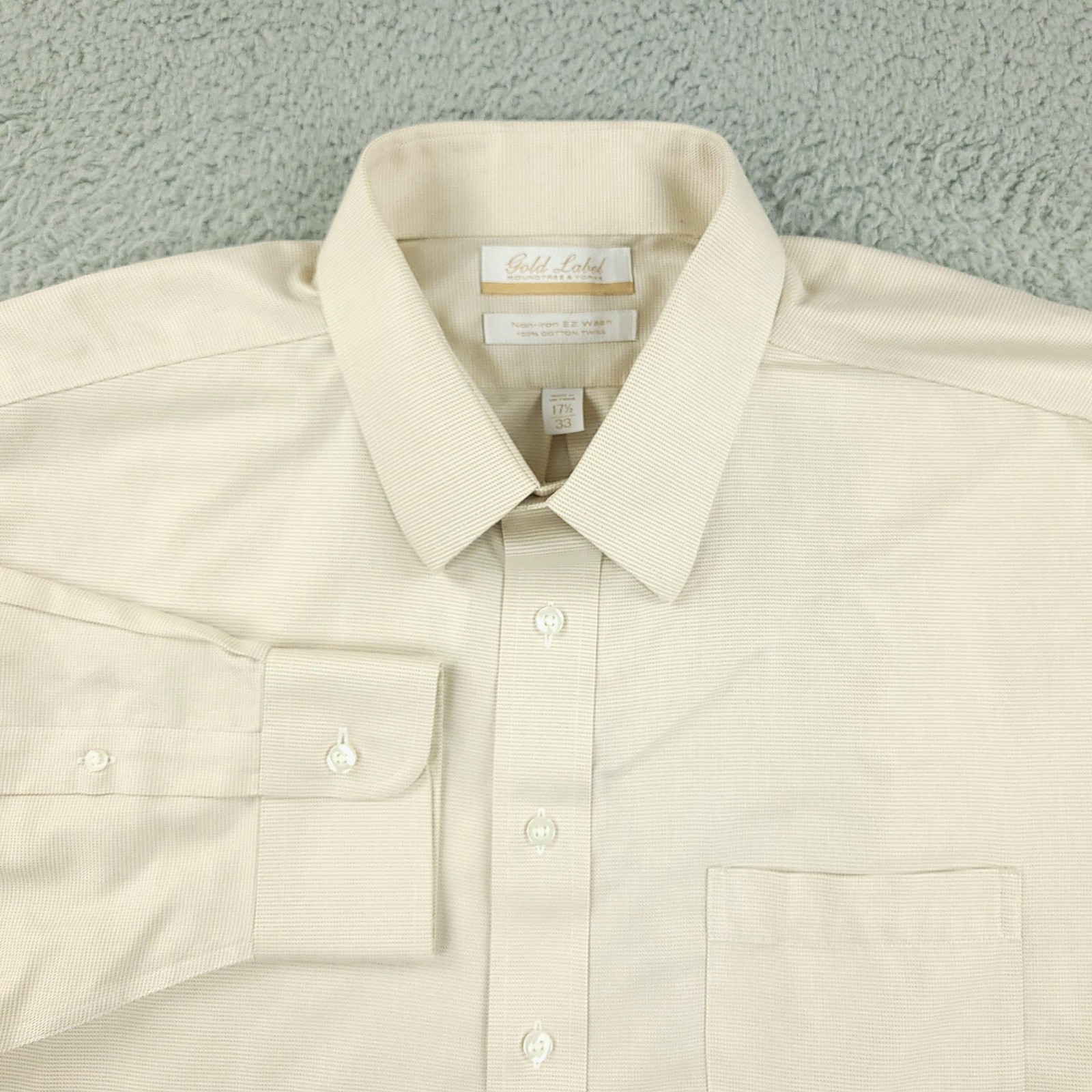 Roundtree & Yorke Gold Label Shirt Mens 17.5 33 Beige Non-Iron EZ Wash Dress