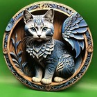 Wholesale 2 Striking Russian Blue Cat 8" x 18ga+ Round Aluminum Wall Plaques