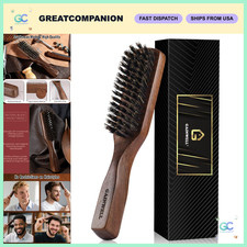 Men's Wild Boar Bristle Hair Brush - Slick Back Beard Brush, Stiff Bristles, W