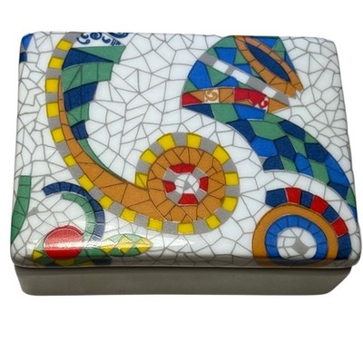 Antoni Gaudi Mosaic Trinket Box Ceramic Lidded Art Tile Design 3.25  Colorful