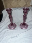 Marked Fenton Wisteria Pair Of Candlesticks