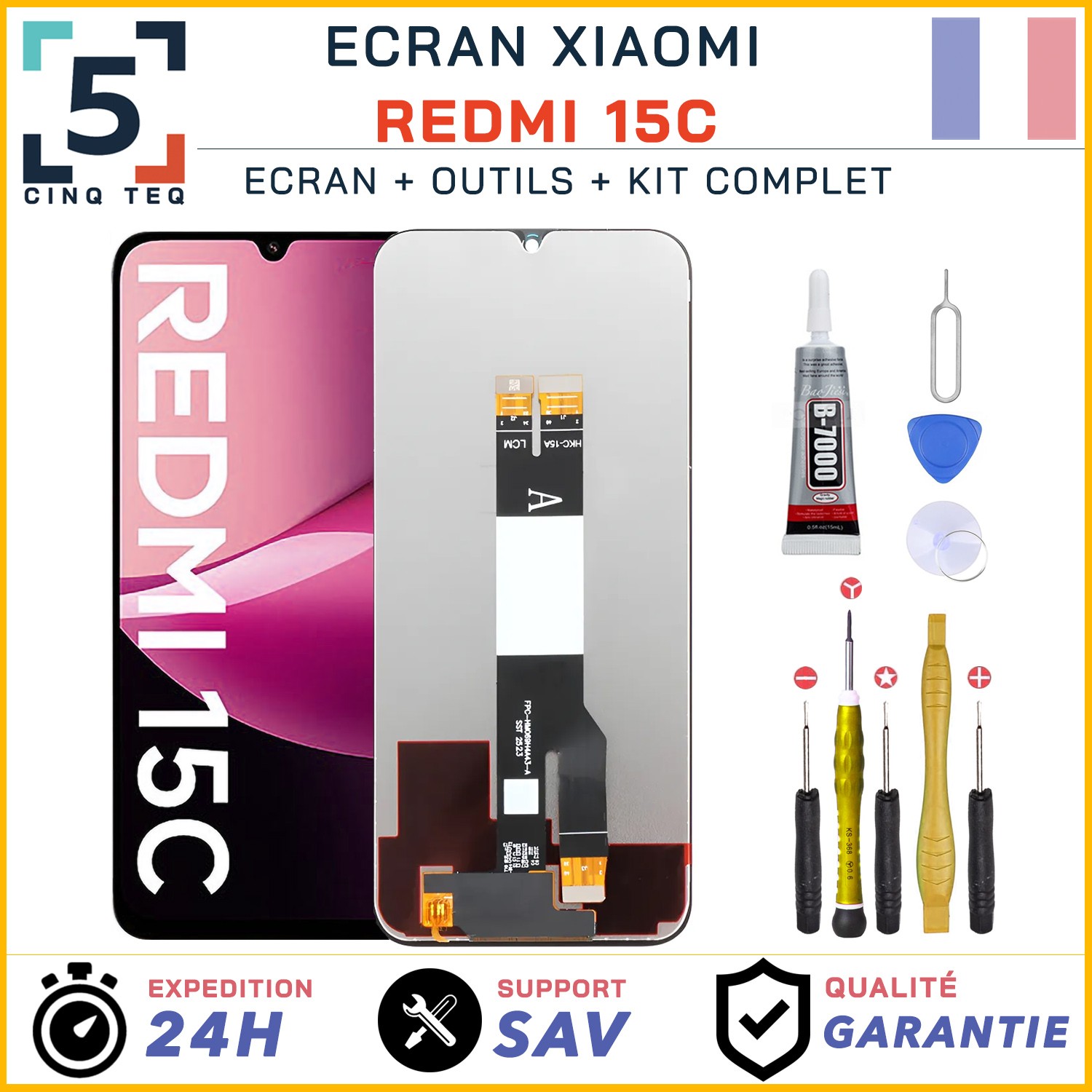 Écran LCD pour Xiaomi Redmi 15C bloc complet avec vitre et kit outils