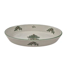 Spode Christmas Tree Oval Baker Oven To Table 10 in Green Trim Holiday Serving