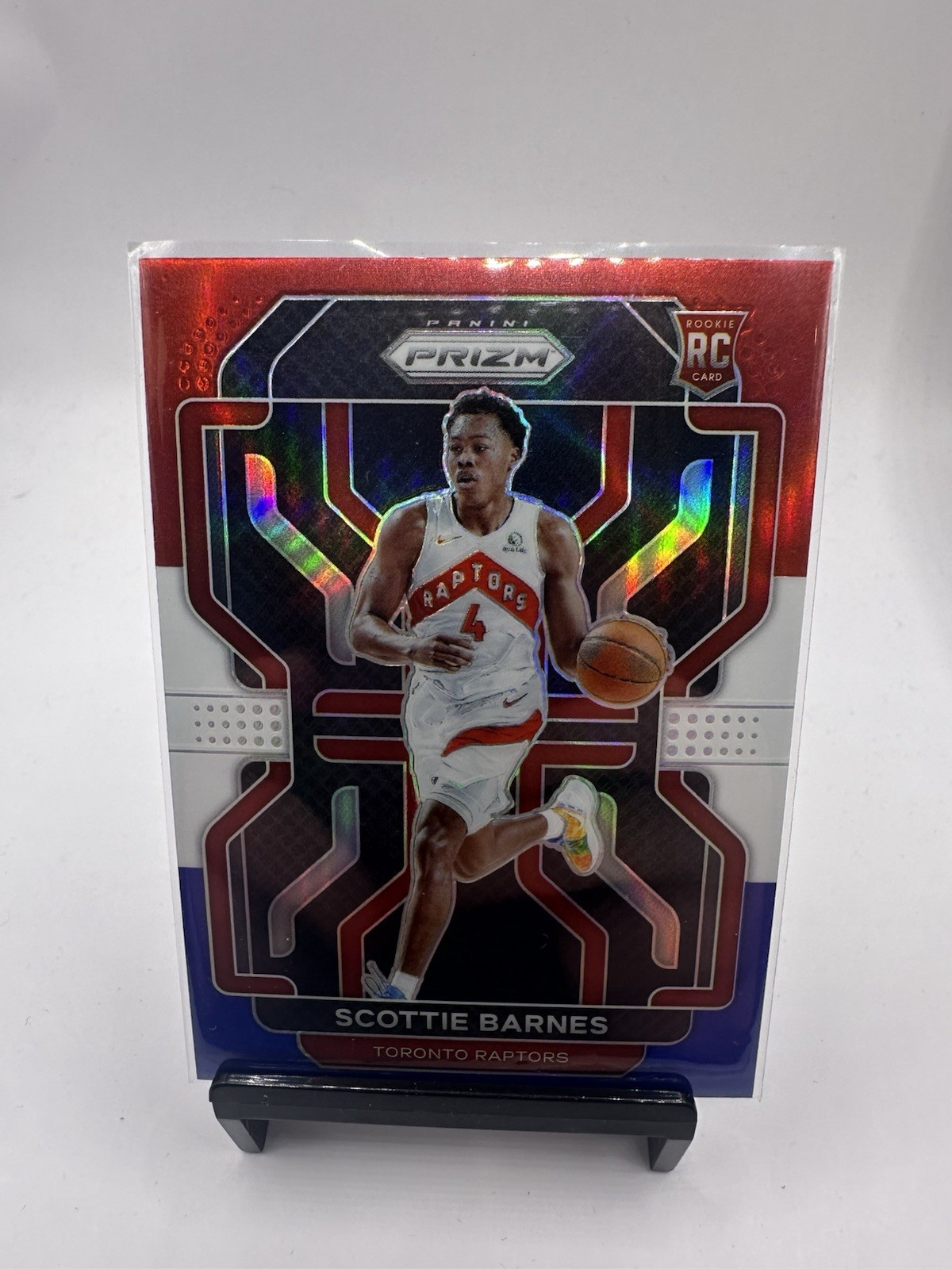 2021-22 Panini Prizm Basketball Scottie Barnes Red White Blue Rookie #320 JS