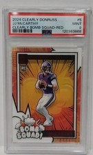 2024 Donruss Clearly JJ McCarthy Bomb Squad RC Red /99 Rookie Vikings PSA 9