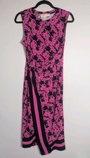 Michael Michael Kors Black & Pink Floral Print Sleeveless Midi Dress Size Small
