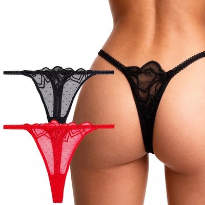 Damen-String-Tanga Sexy-Dessous durchsichtig in Schwarz und Rot Größe S/M/L/XL