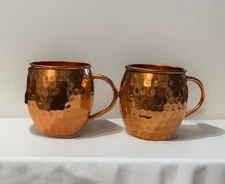 Moscow Mule Copper Mugs Stainless Steel Inside Set Of 2 Hammered Dimple Style