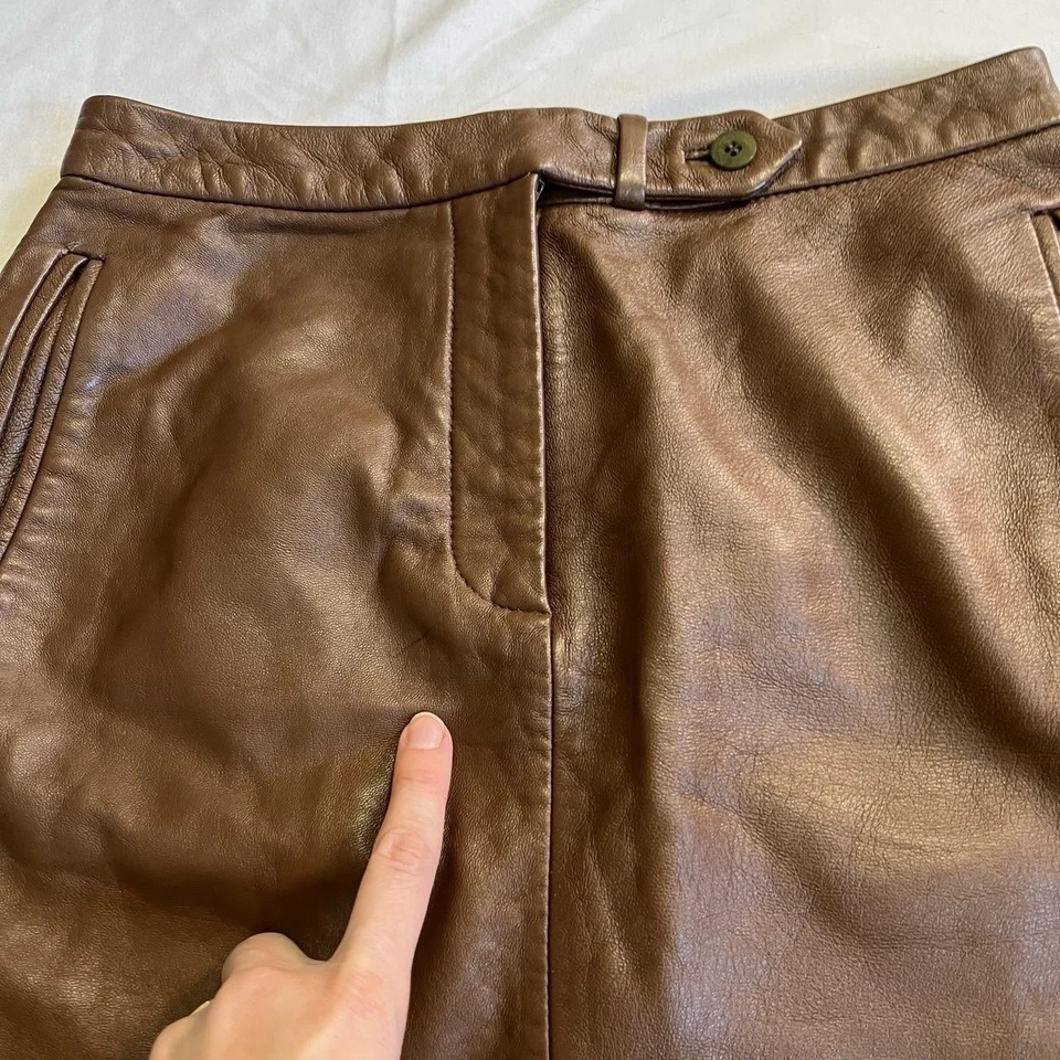 Brown Leather Pencil Midi Skirt By Hugo Buscati Size 2 Vintage 90s - Image 4 of 4