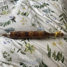 VINTAGE LARGE GLASS ROLLING PIN filled with dried flowers ex cond