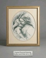 Group of 3 Framed Decorative Prints - Linda Le Kinff Style Diptych, Romantic Figure Print, and Folk Art Face Drawing — listing 6