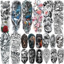 20 Sheets Colored Rose Flower Full Arm Temporary Tattoos For Men Women Thigh